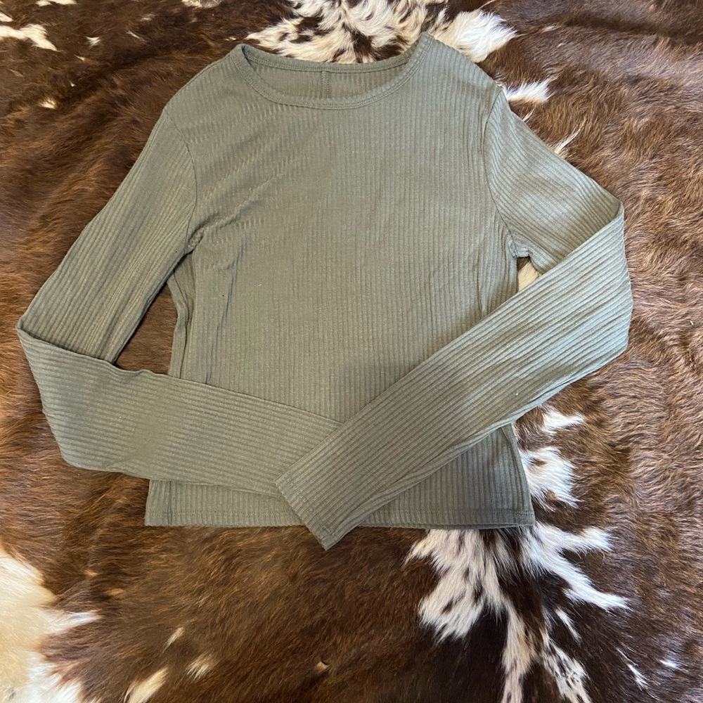 Olive Green Ribbed Long Sleeve Top
